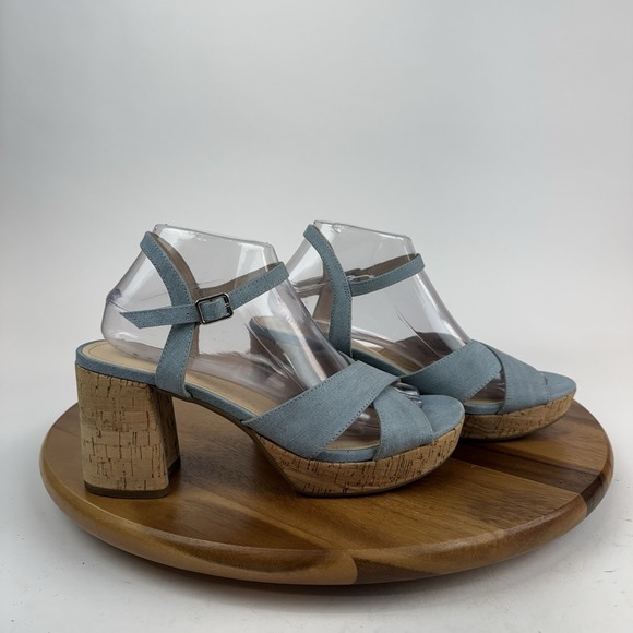 New NWOB Womens Reaction Kenneth Cole Reeva Platform Denim Cork Sandals Size 9 M - Picture 1 of 9